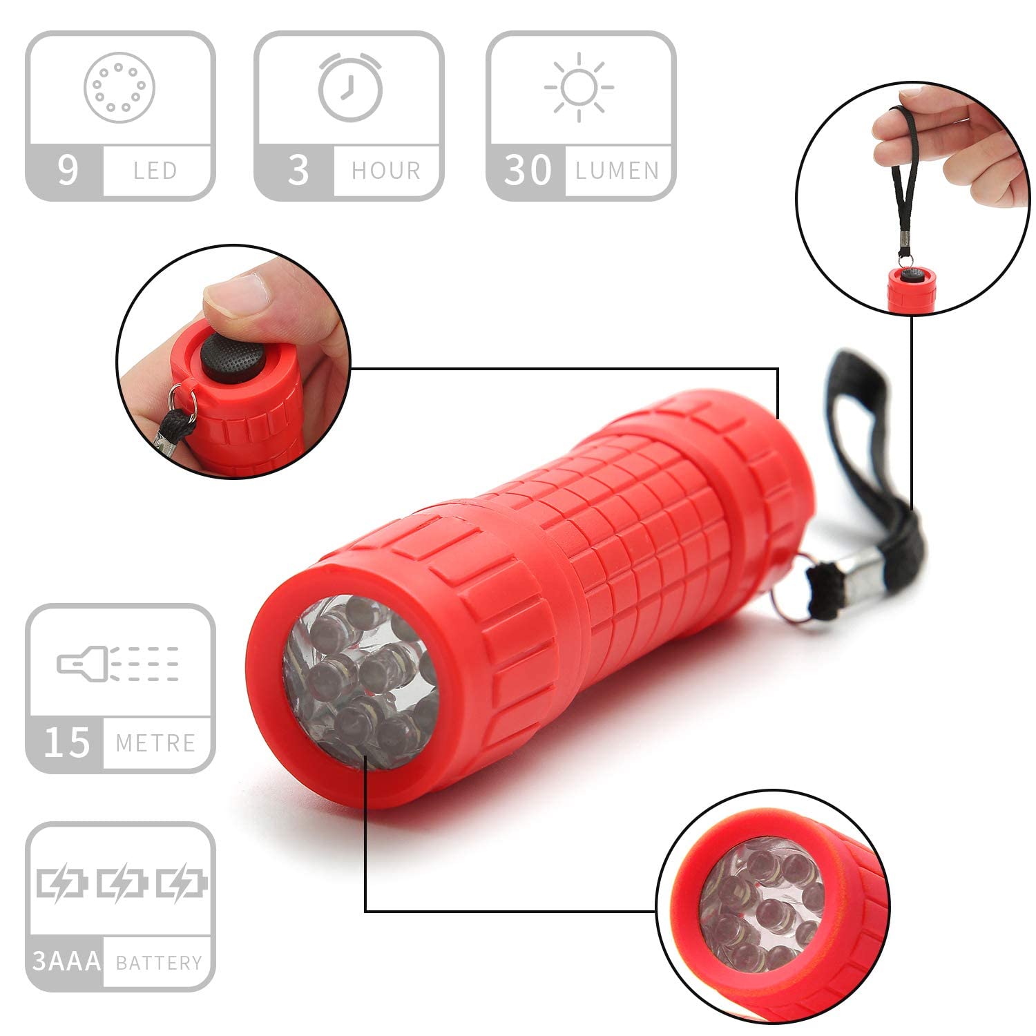 Whaply 6-Pack Small Mini Flashlight Set, 9-LED Handheld Flashlight with Lanyard,18-Pack AAA Battery Included for Kids/Night Read