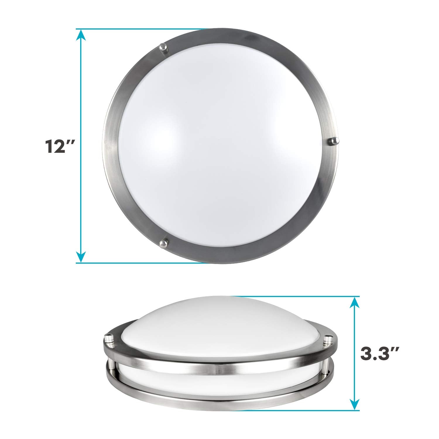 LUXRITE 12 Inch LED Flush Mount Ceiling Light, 14W, 1120 Lumens, Dimmable, CCT Selectable, Brushed Chrome, Model LR23281