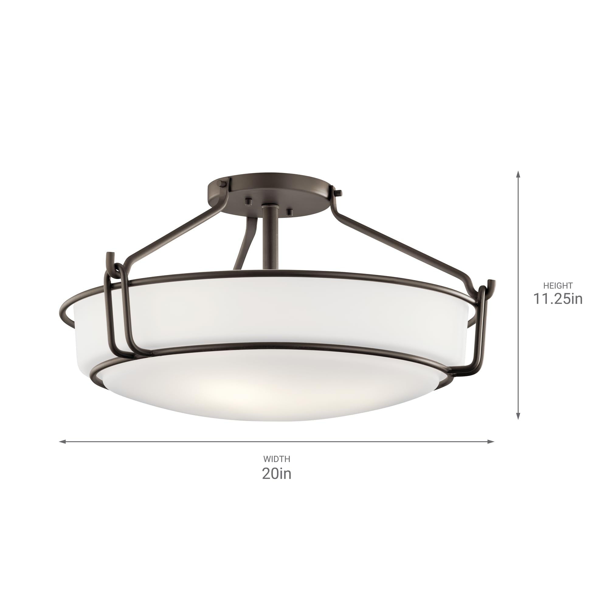 Kichler Alkire 22'' 4 Light Semi Flush With Satin Etched White Glass In Olde Bronze