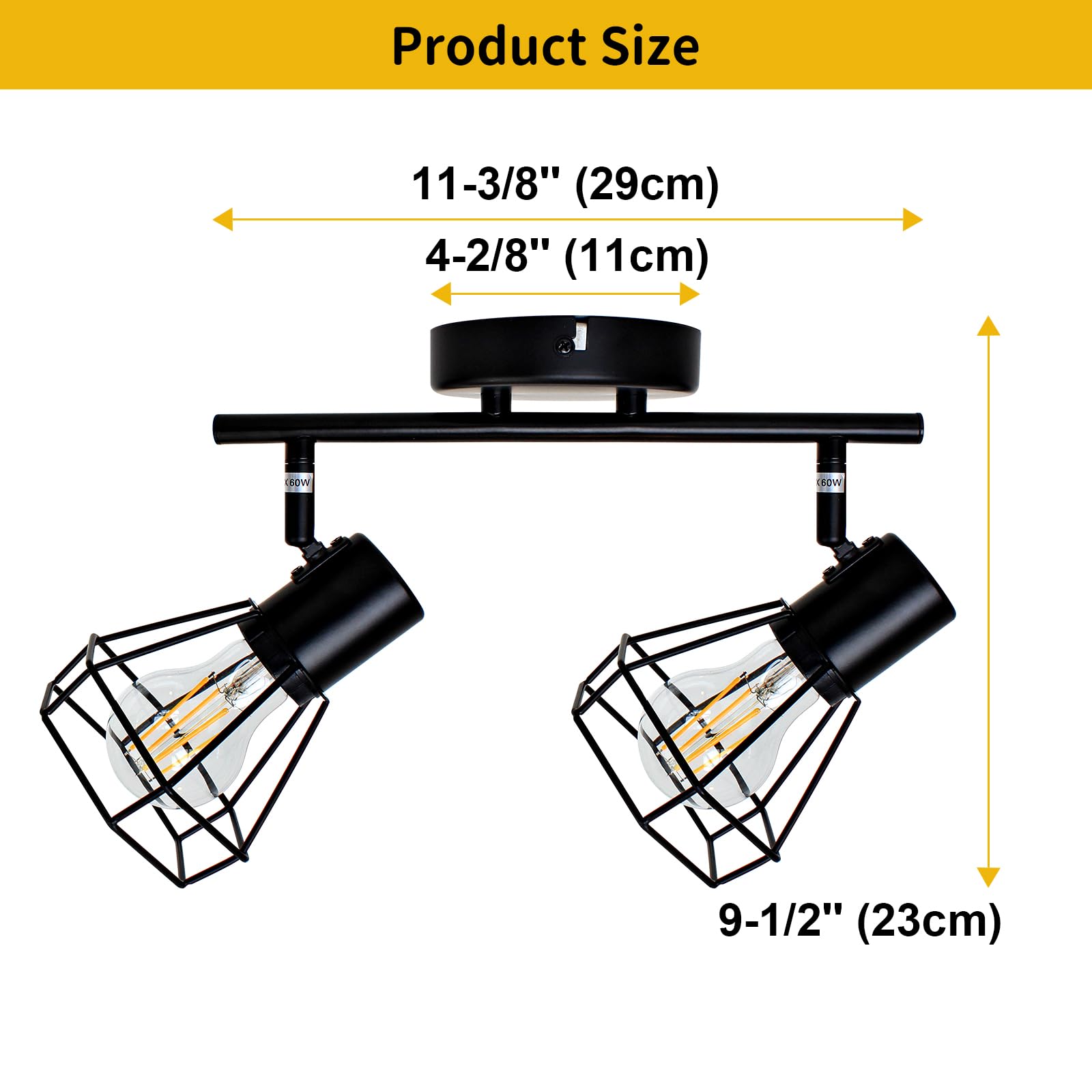 Hibay 2-Light Track Lighting Kit, Rotatable Directional Ceiling Light Fixtures, Black Geometric Metal Cage Industrial Spotlight