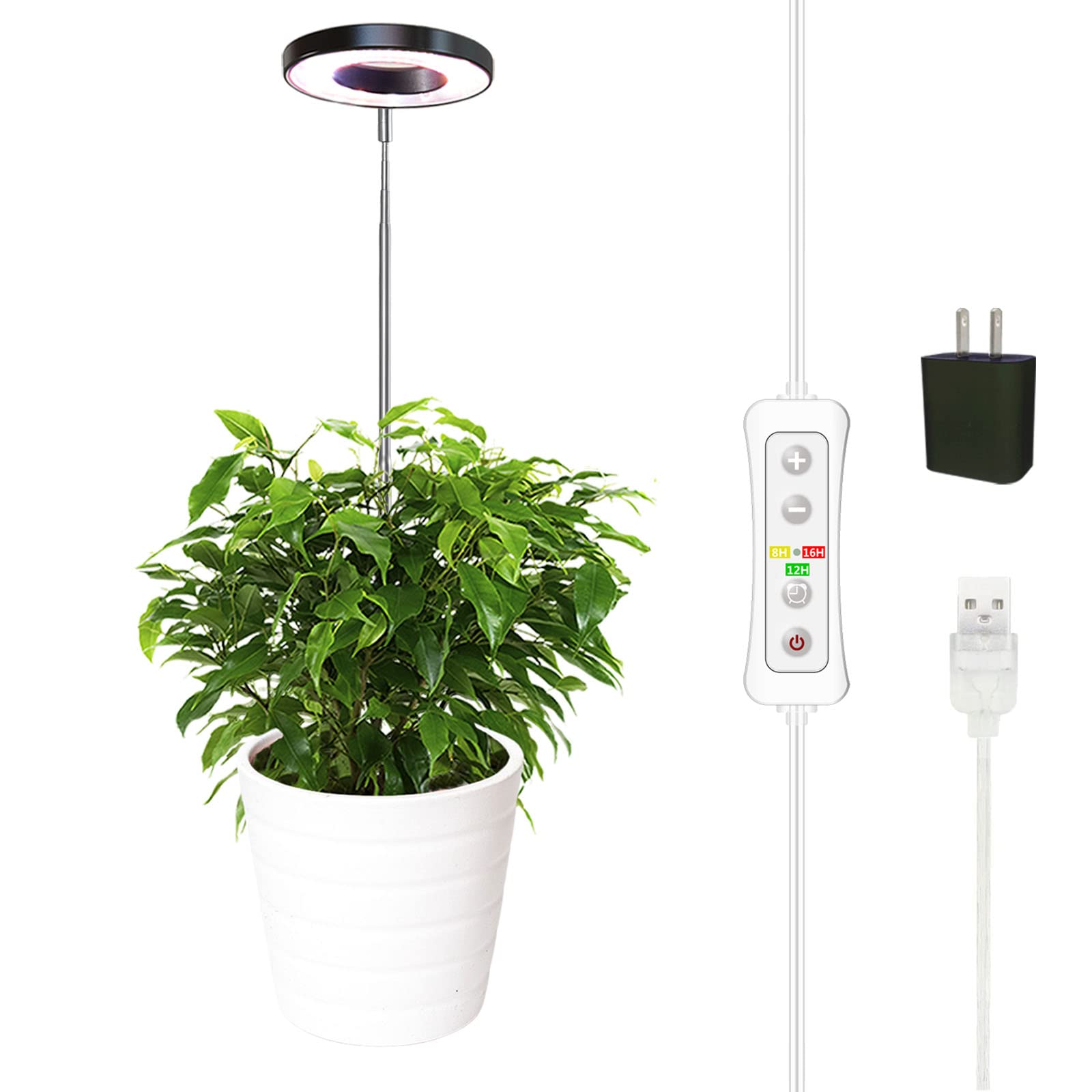 yadoker Plant Grow Light Full Spectrum, Height Adjustable, 5V Safe Voltage, 1 Pack, Matte Black, Model YD-9W-BK-8TH-1P