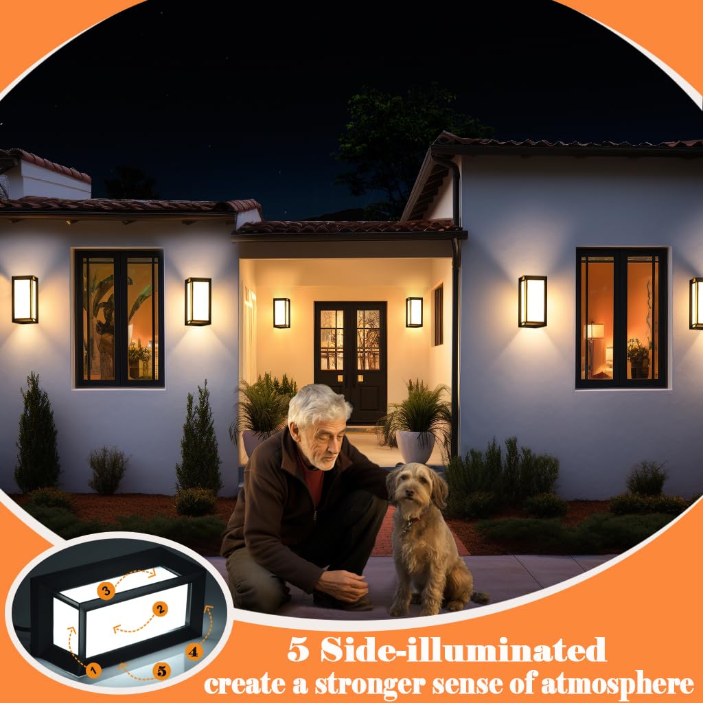 Iyogaled Black Outdoor Light Fixtures Wall Mount, Ip65 Aluminum Modern Outdoor Porch Light, 12W 3000K 4500K 6000K Outdoor Wall L