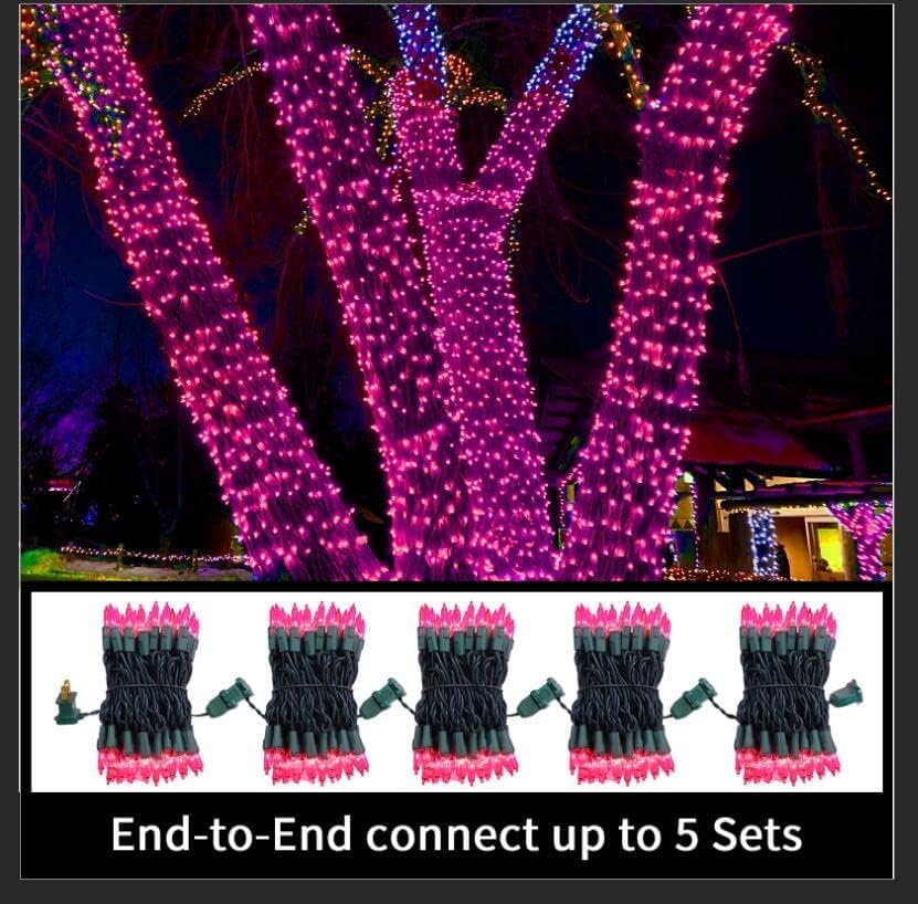 LAMPHOME Pink Christmas String Lights - 100 Mini Incandescent Fairy Lights, 20 Ft Green Wire, Indoor & Outdoor Holiday Decor
