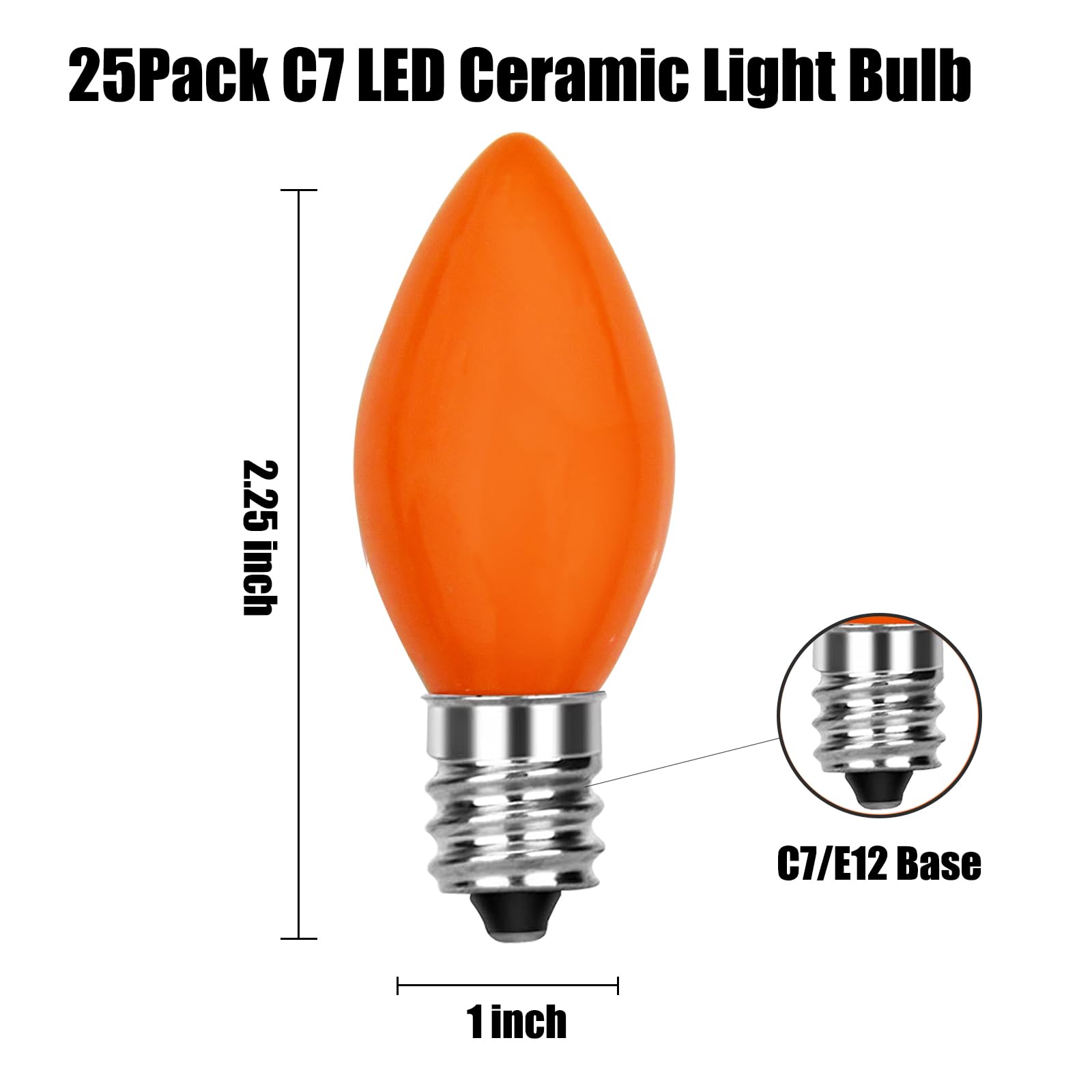 Christmas Led Light Bulb, 25 Pack C7 Multicolor Replacement Bulbs For Outdoor Patio Indoor Christmas Party String Lights, 0.6W E