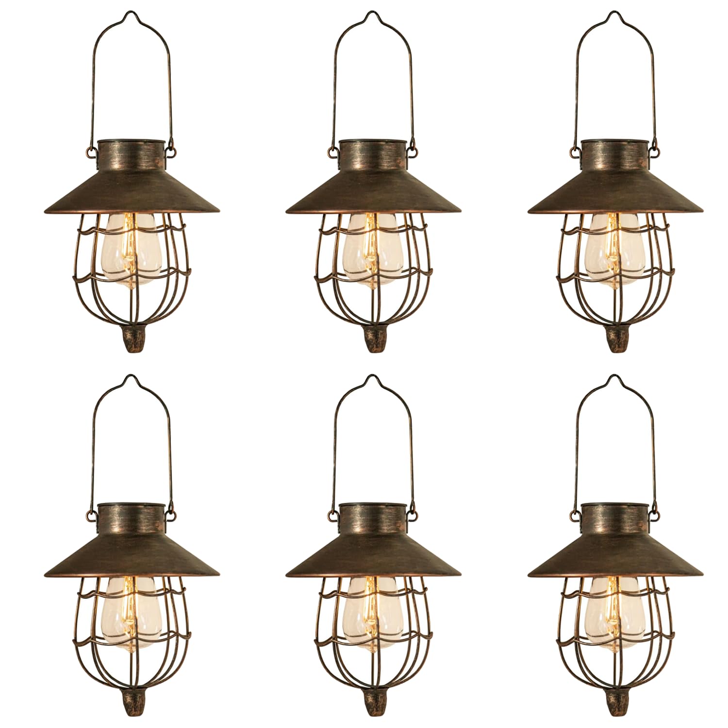 YAKii Solar Lanterns 6 Pack - Waterproof Metal Lamps, Warm White Light, Antique Copper