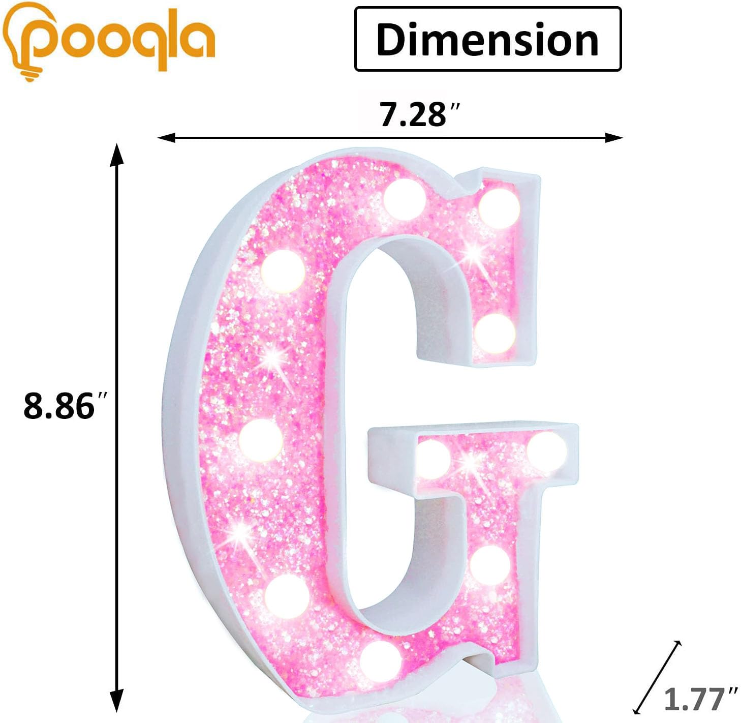 Pooqla Led Marquee Letter Lights  Light Up Letters Glitter Letter Sign Girls Gift  Battery Powered Night Light Pink Birthday Party Room Wedding Christmas Girls Bedroom Dorm Decoration  Cool White G