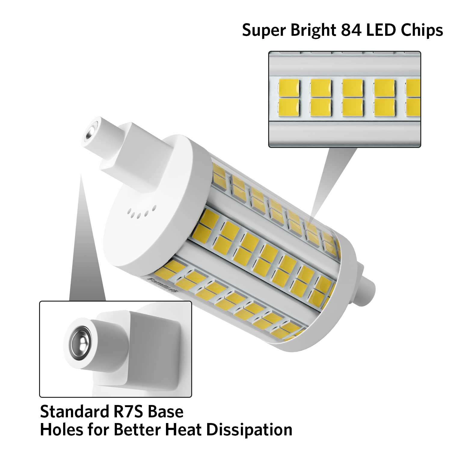 Familite R7S LED Bulb 15W Dimmable Flood Light 150W Halogen Replacement Cool White 6000K Pack of 2