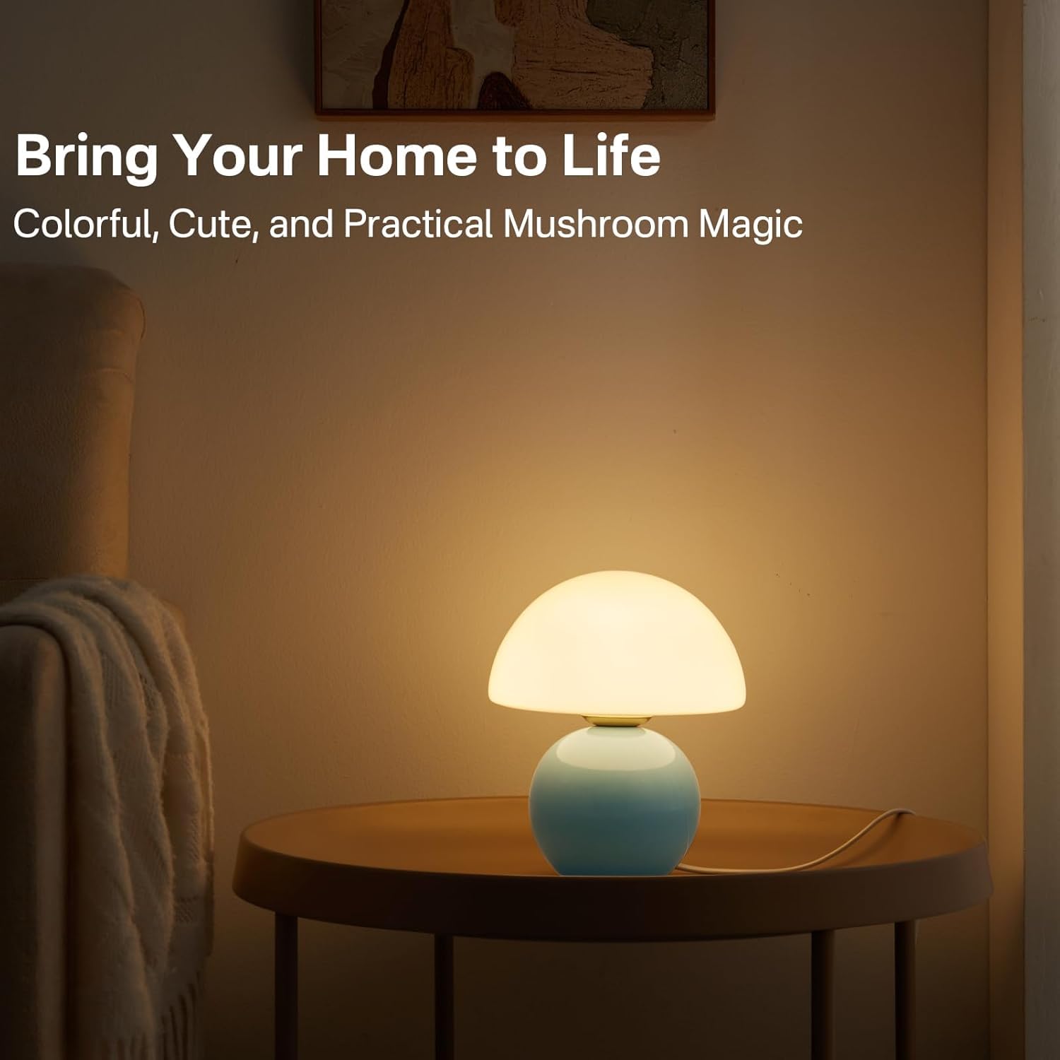 Dawnwake Mushroom Table Lamp - Cute Mini Modern Design, Blue - Perfect for Bedroom & Living Room, Model DAWN-001