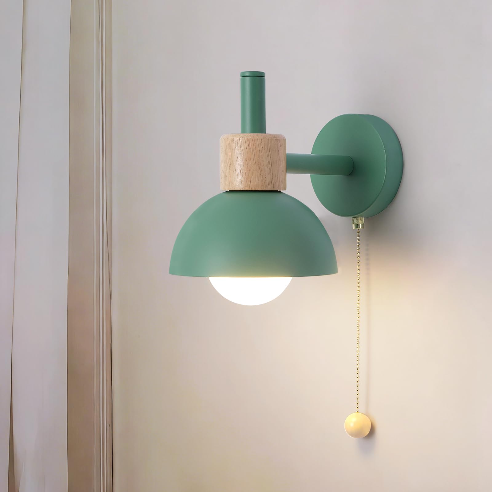 FUTOLKJHH Pull Chain Wall Lights for Bedroom Modern Bathroom Wall Sconce Light with Switch E26 Socket Bedside Wall Lamps for Liv