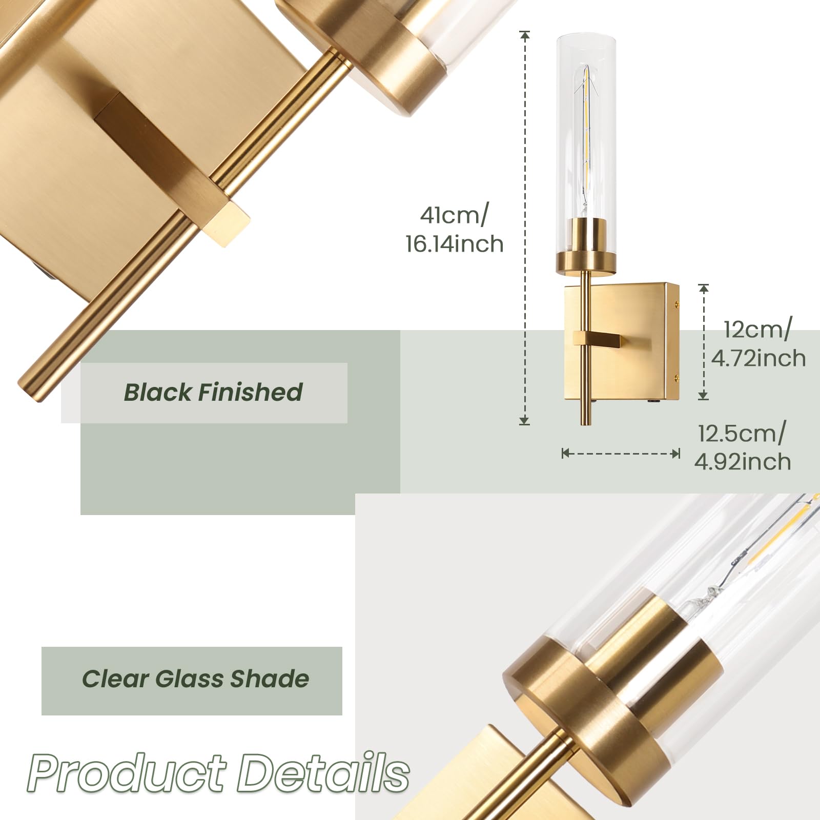 Loiogohot Wireless Wall Sconce - 15000mAh, 3000K Dimmable, Gold, Remote Control, Model WL-BN2426-GD, Battery Operated