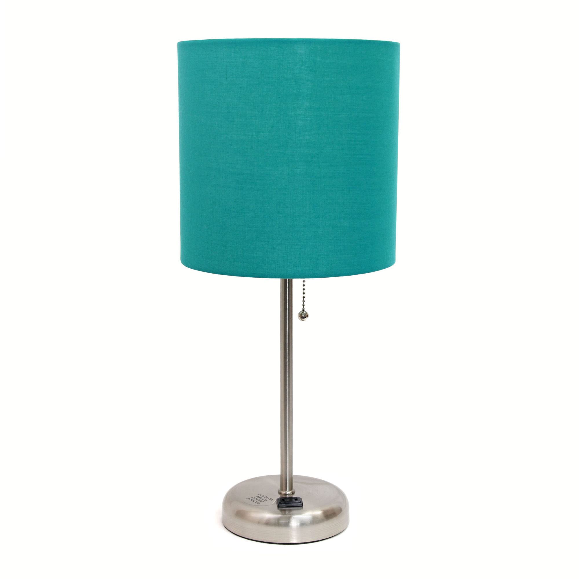 Creekwood Home 19.5&quot; Metal Table Lamp With Teal Shade & Power Outlet In Brushed Steel