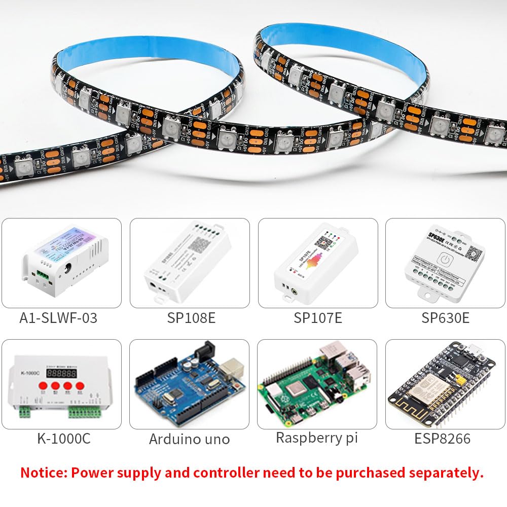 Loamlin Ws2812B Ic Rgb 5050Smd Eco Individual Addressable Led Strip Light, 16.4Ft 300Led 60Led/M Flexible Full Color Ip65 Waterp