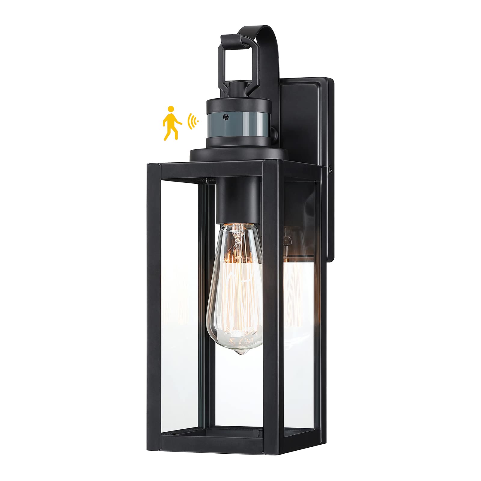 Pia Ricco Motion Sensor Outdoor Wall Lantern, Dusk to Dawn Wall Lighting Sconce, Modern Matte Black Exterior Light Fixture, Wate
