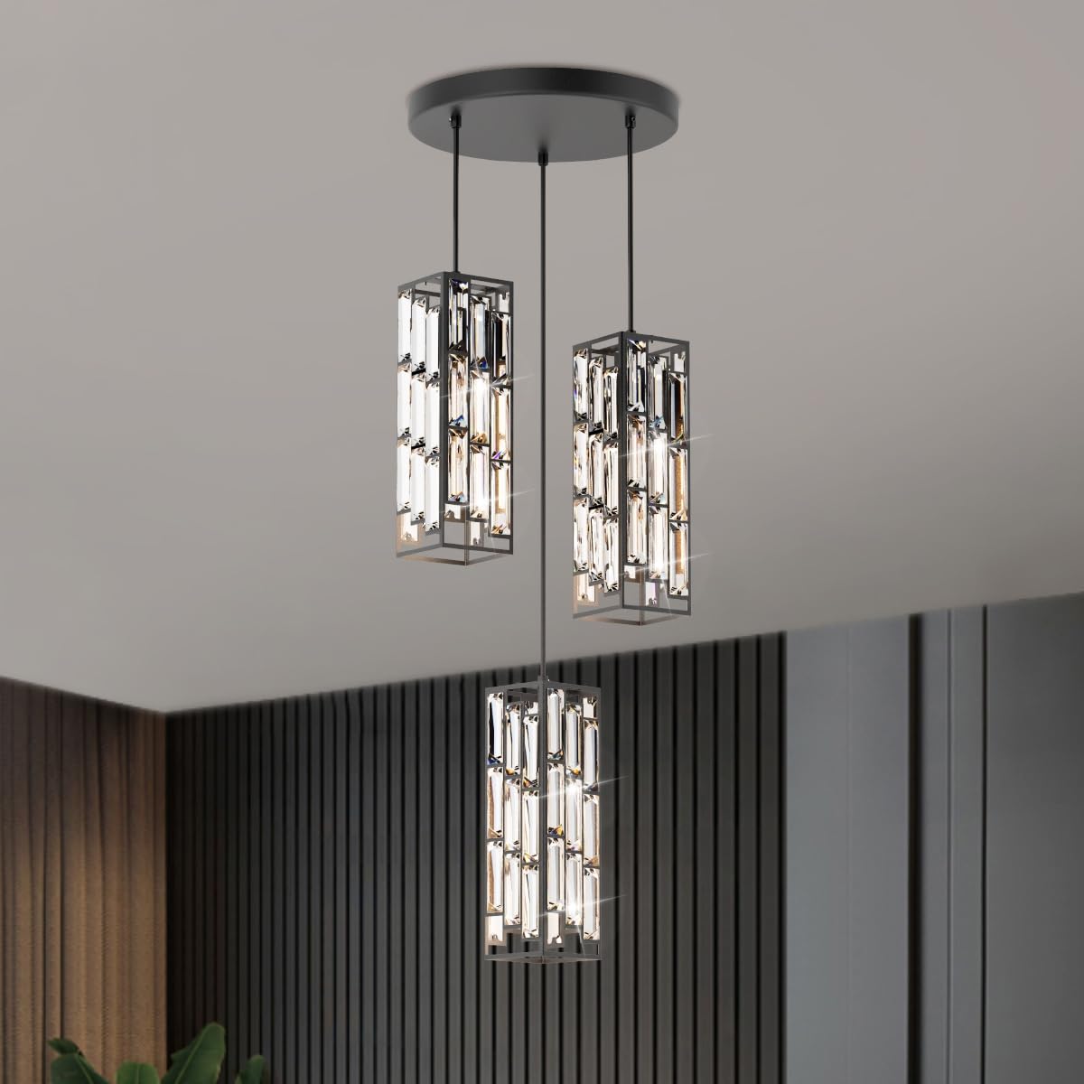 Aoceley 3-Light Black Pendant Lights Modern Pendant Light Fixture, Mini Crystal Pendant Ceiling Light, Pendant Light For Kitchen