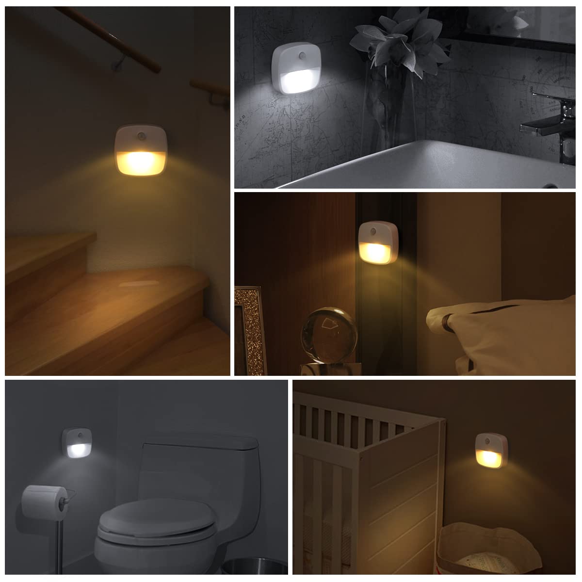 AMIR Motion Sensor Light - Cordless Battery-Powered LED Night Light for Stairs, Hallway, Kitchen, Cabinet - Warm White & White (Model: e3f4f40e)
