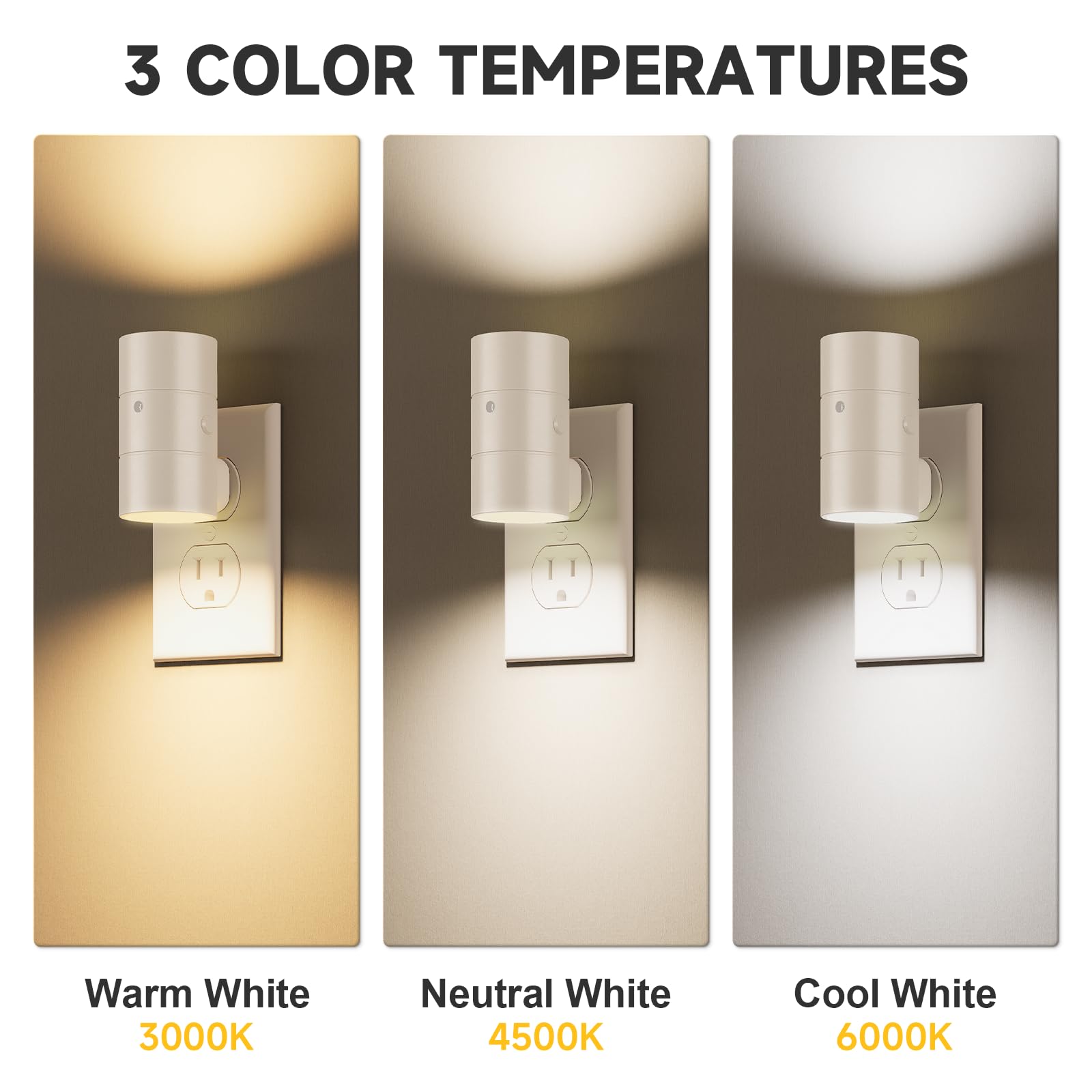 Niorsun Dusk To Dawn Night Light Plug In,Bright Night Lights Plug Into Wall With 3 Light Modes,Ultra-Slim Design,0-100Lm Dimmabl