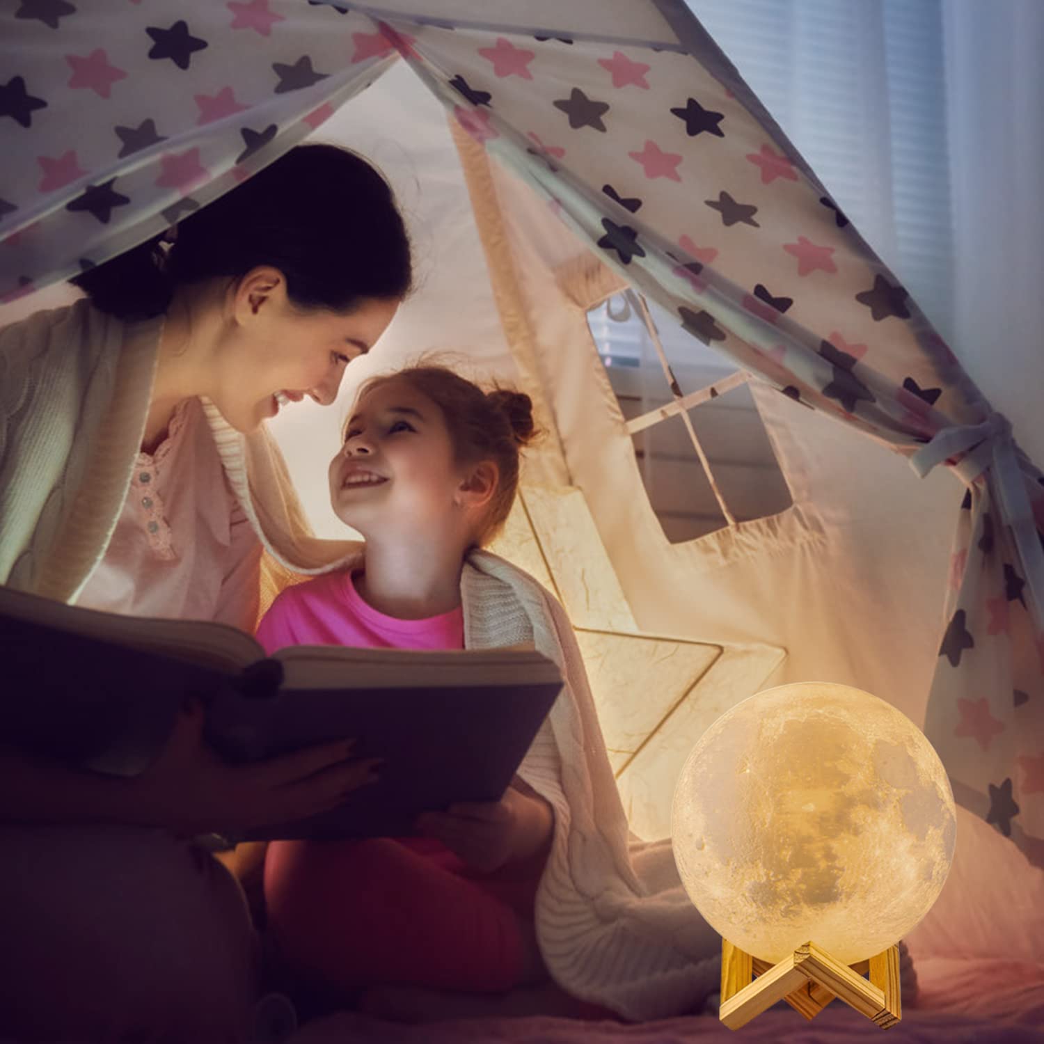LOGROTATE 3D Print Moon Lamp, LED RGB Night Light with Remote & Touch Control, 5.98 inch, Multicolored, Model MOON-15