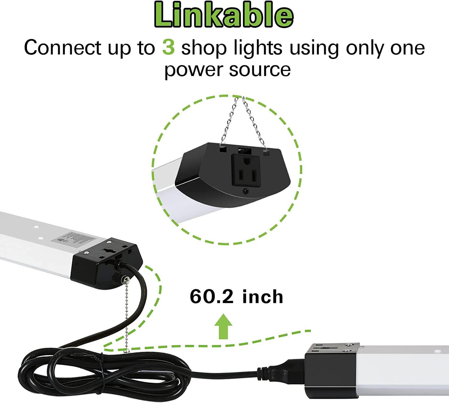 Hykolity 4FT LED Shop Light, 120W, 13000lm, 5000K, Black, Linkable, ETL, Model HBSP-ZC120W-