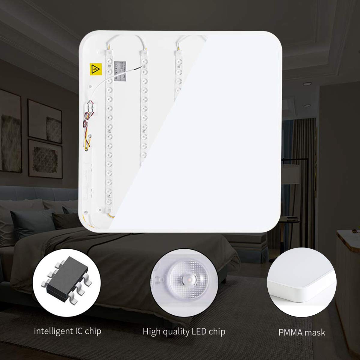 Ganeed Led Flush Mount Ceiling Light 15.7 Inch 36W Modern Ceiling Lamp Square 6500K Cool White Lighting Fixture For Living Room/Kitchen/Bedroom/Dining Room White