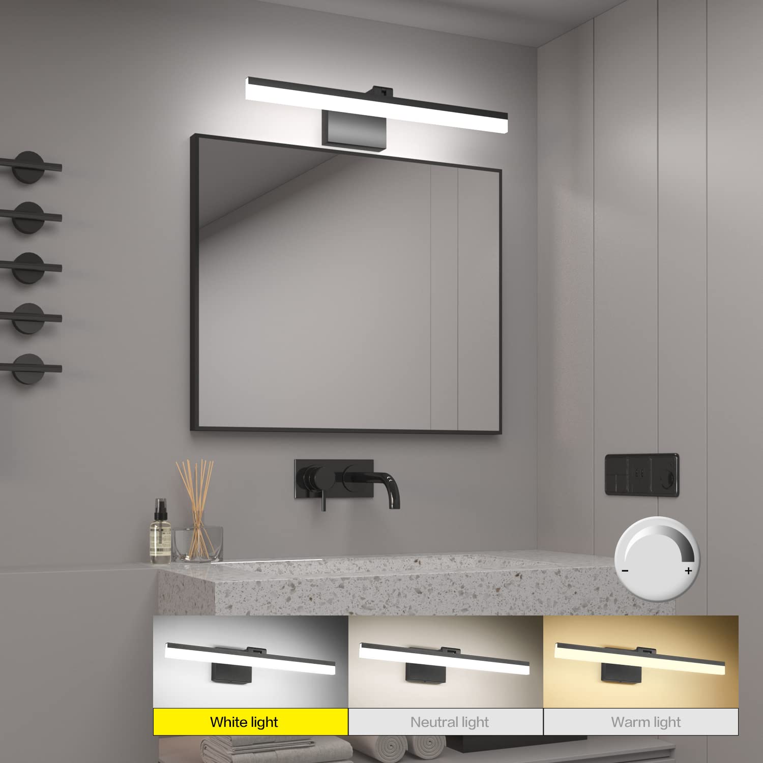 SOLFART LED Vanity Light - 3 Color Temperature Dimmable, 23.6 inch, Black, Aluminum & Acrylic
