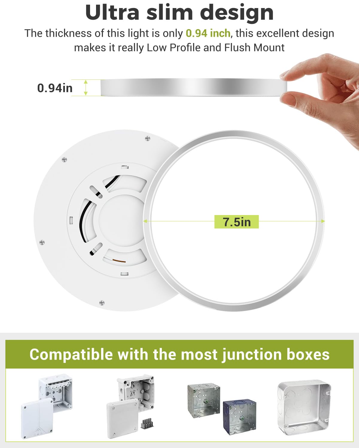 Hepside 6PACK LED Flush Mount Ceiling Light 15W 1500Lm 3CCT 3000K-4000K-6500K Brushed Nickel 7.5