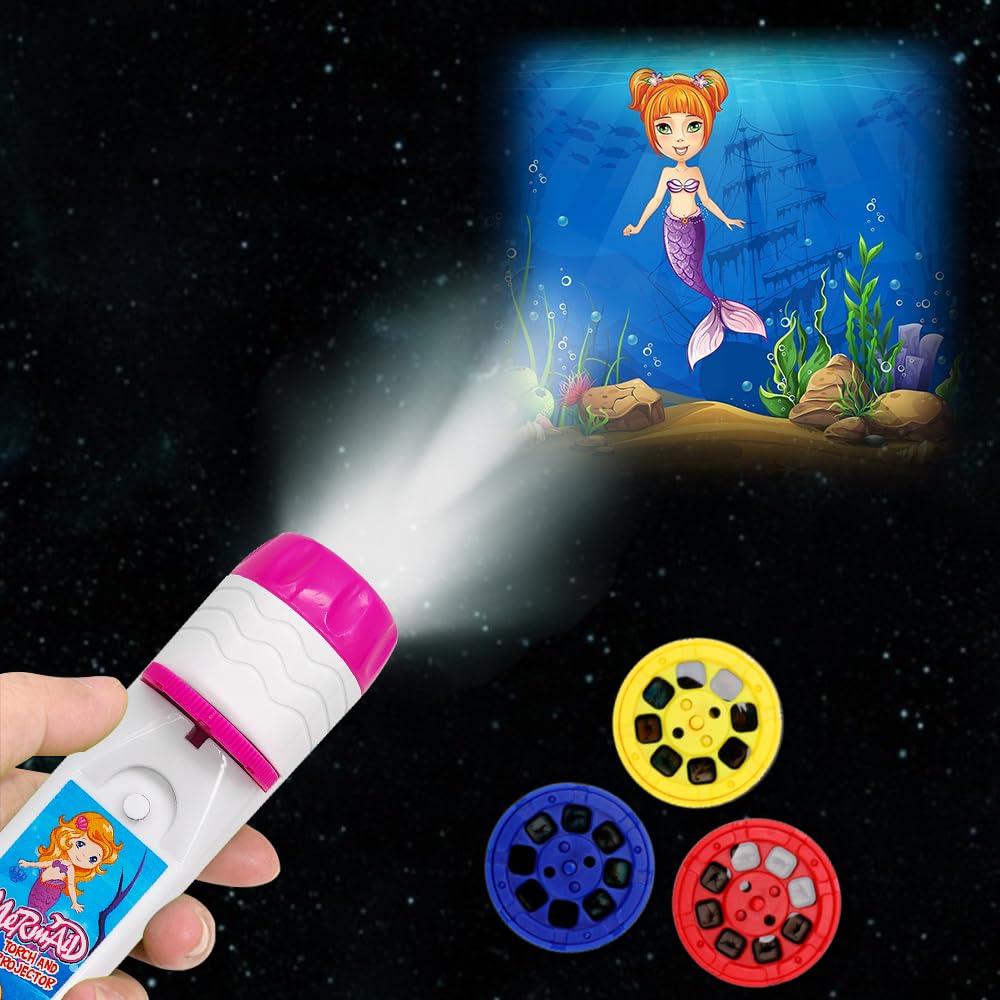 Pup Go Mermaid Torch And Projector With 3 Discs 24 Images, Pink Torches Toys For Girl Age 3 4 5 6 7 Year Old Kids, Fairy Gifts For Girls, Projector Night Light For Children Toddler(Mermaid)