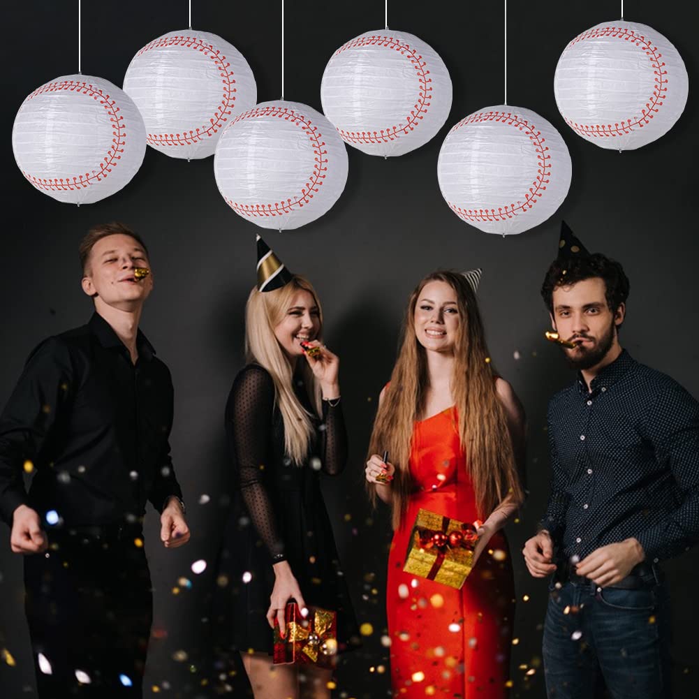 Easy Joy 8in  Baseball Paper Lanterns - 3 Pieces, Metal, Sports Team Party Decorations, Color: 3pcs-baseball, Model: 8542000581