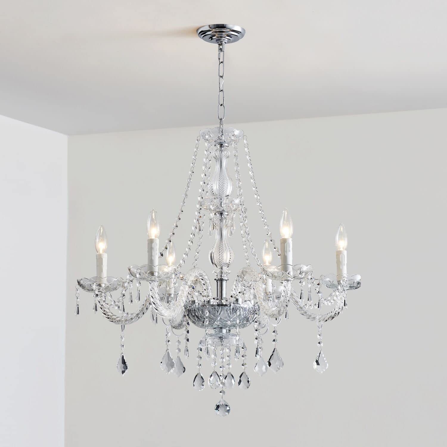SM Saint Mossi 6 Light Modern K9 Crystal Chandelier Pendant Lamp, Clear Color for Dining Room, Bathroom, Bedroom, Living Room