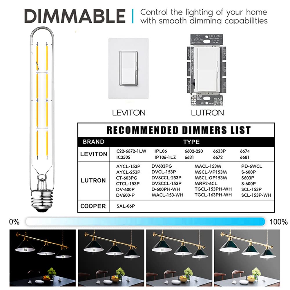Dimmable T10 Led Edison Bulbs, Neutral White 4000K, 8.9Inch Long Tubular Light Bulb, 75 Watt Vintage Long Tube Led Filament Bulb