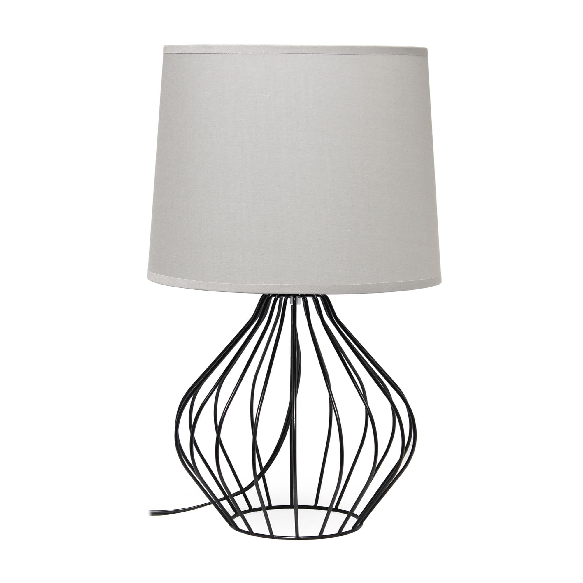 Simple Designs LT2086-GOB Bedside Table Lamp, Iron, 12.25inL x 12.25inW x 19.75inH, Black Base with Gray Shade