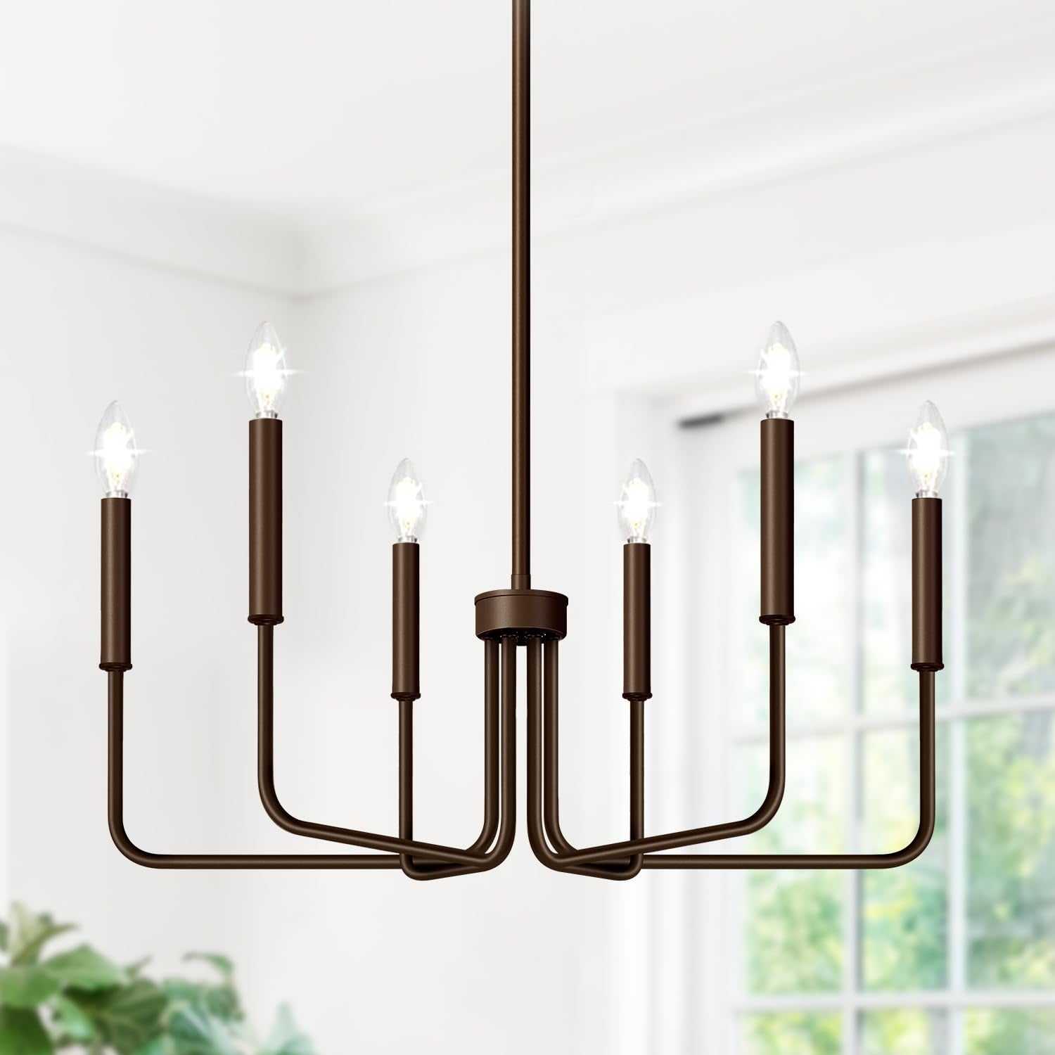 Brass Gold Chandelier, 6-Light Chandelier Light Fixture Farmhouse Chandeliers for Dining Room, Vintage Candle Pendant Light Fixt