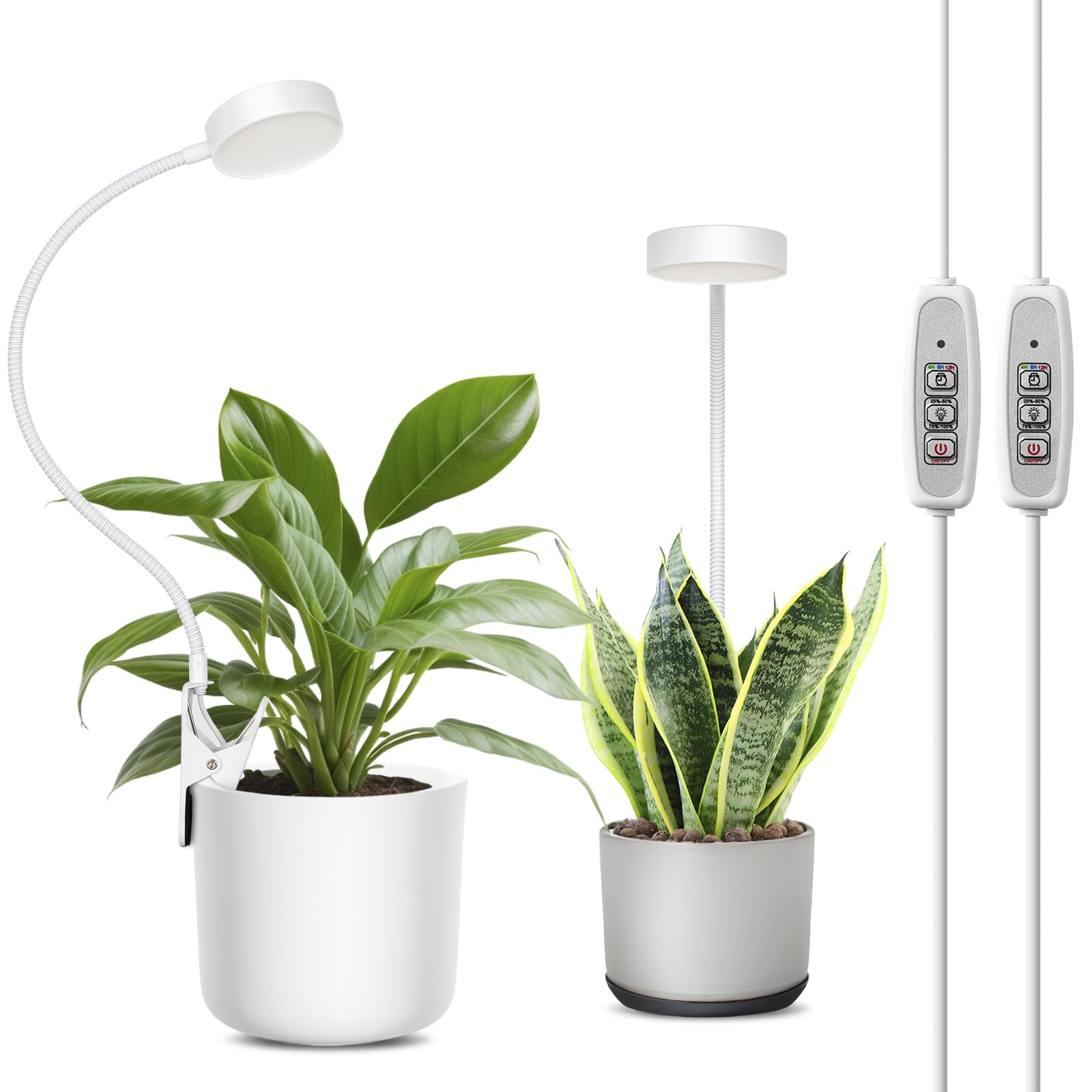 Lordem Small Pot Clip Grow Light, Full Spectrum Led Plant Grow Lamp For Indoor Growing, Auto On/Off Timer 4/8/12H, Plant Light With 4 Dimmable Brightness Levels, Ideal For Small Indoor Plants, 2 Pack