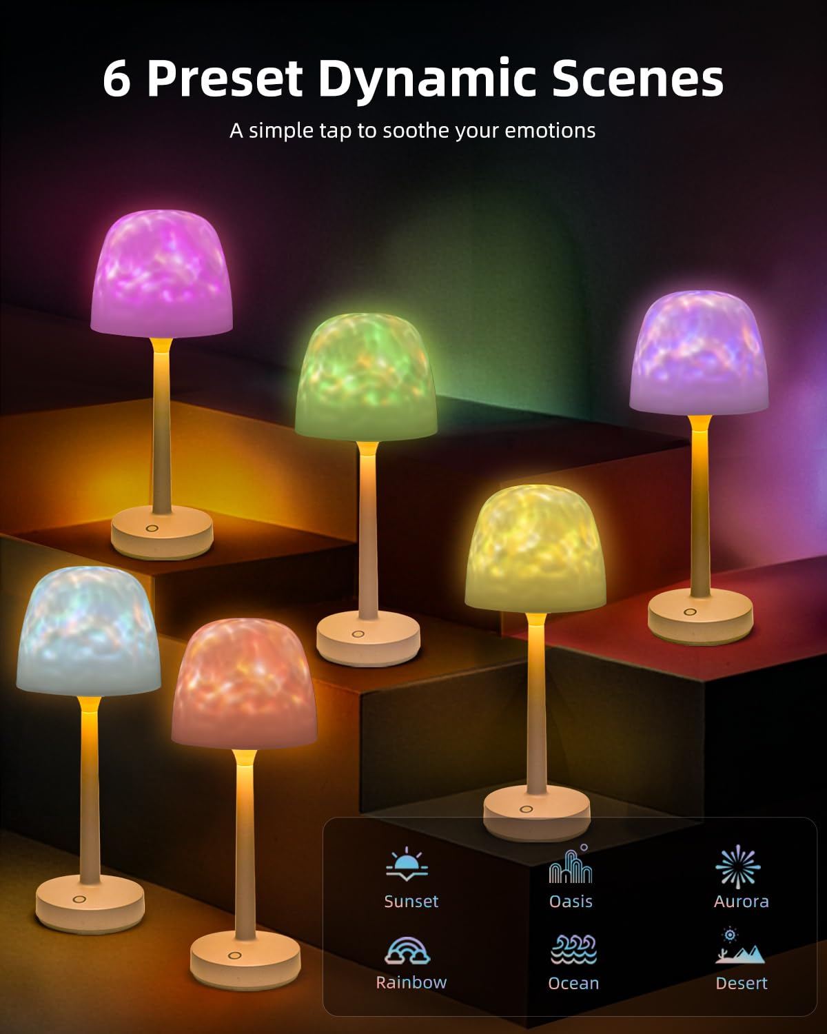 CHLORANTHUS Ocean Wave Cordless Projector Light, RGB Color Changing, Medium Size, Khaki, Model GJ-shuiwen, LED Aurora Night Light with Remote