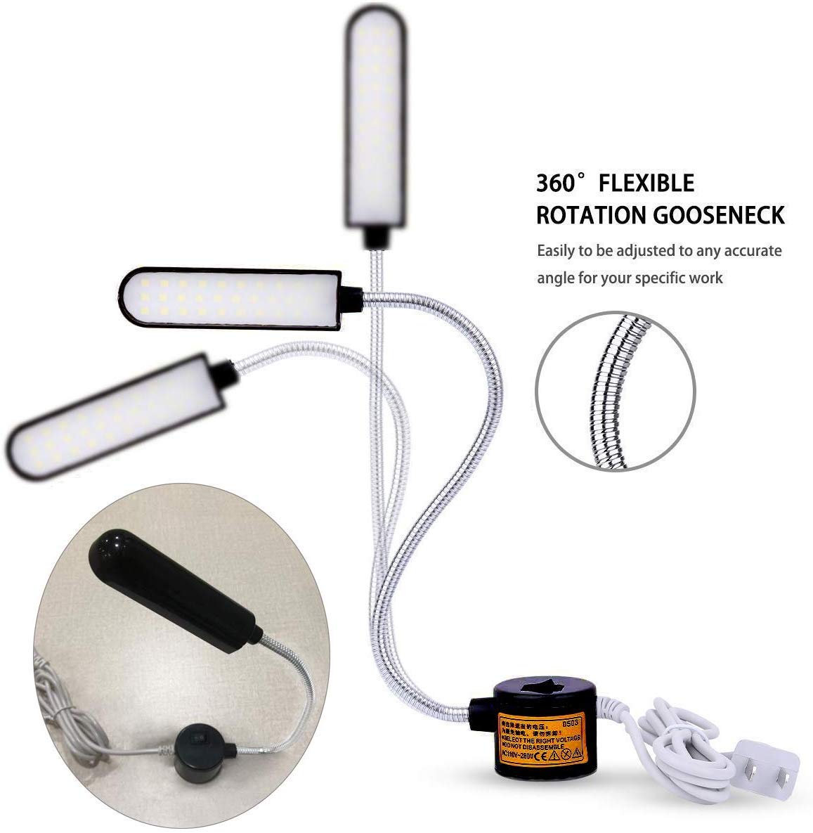 EVISWIY Sewing Machine Light LED Lighting (30LEDs) 6 Watt Multifunctional Flexible Gooseneck Arm Work Lamp with Magnetic Mountin