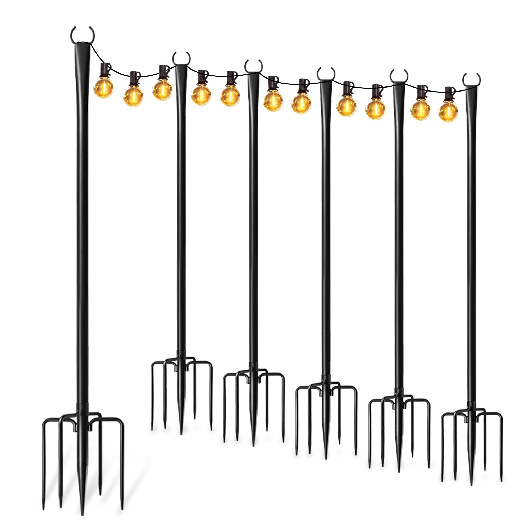 6 Pack String Light Poles for Outside, Thickened Metal Lights Hanger Pole Outdoor with Fork, Lighting Hanging Pole for Patio Gar