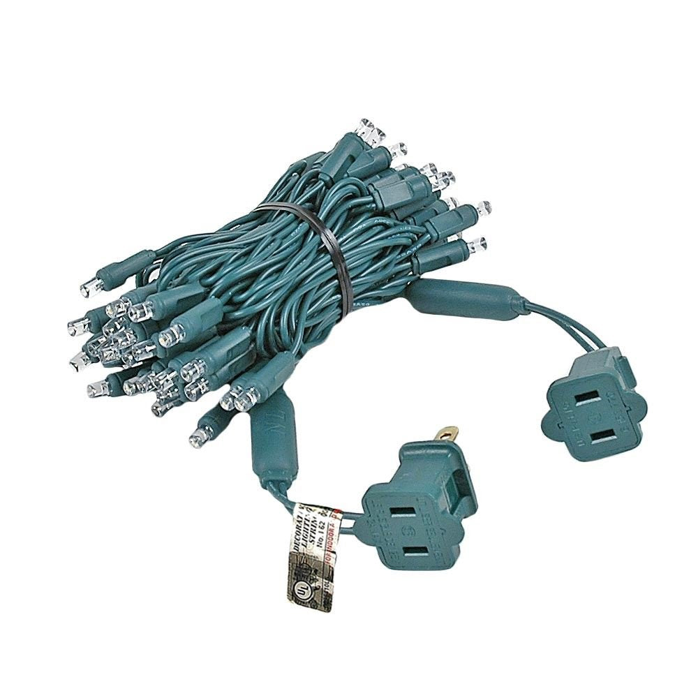 Novelty Lights 50 Light LED Mini Light Set, Warm White, Green Wire, 11 Feet, Model MRD-25B-2, Outdoor Party Patio String Lights