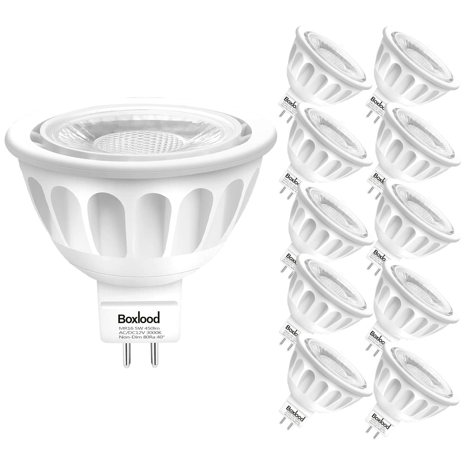 10Pack Mr16 Led Light Bulbs, Ac/Dc12 Volt Led Spotlight Bulb, Gu5.3 Bi-Pin Base, 5 Watt(50 Watt Equivalent), Non Dimmable, 3000 