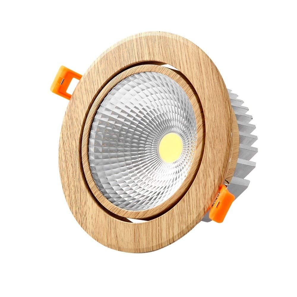 OZZKI Recessed 12W Super Bright Anti-Glare Spotlight Adjustable Angle Wooden Retro Recessed Ceiling Light Low Energy Consumption