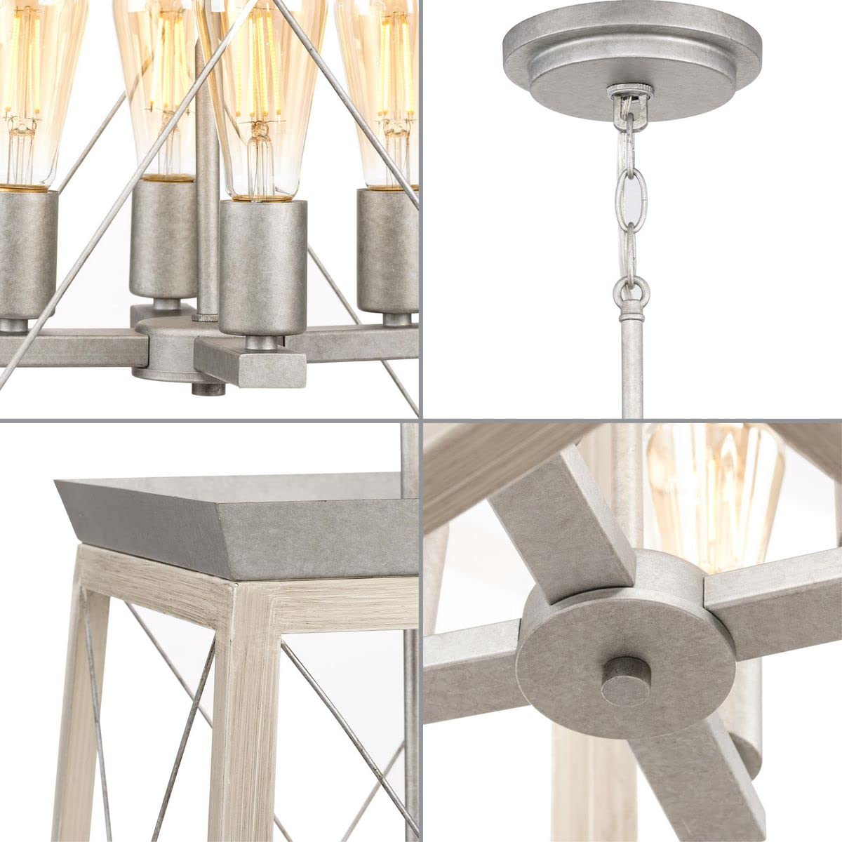 Progress Lighting Briarwood Collection 21 In. 4-Light Galvanized Farmhouse Foyer Chandelier With Painted Bleached Oak