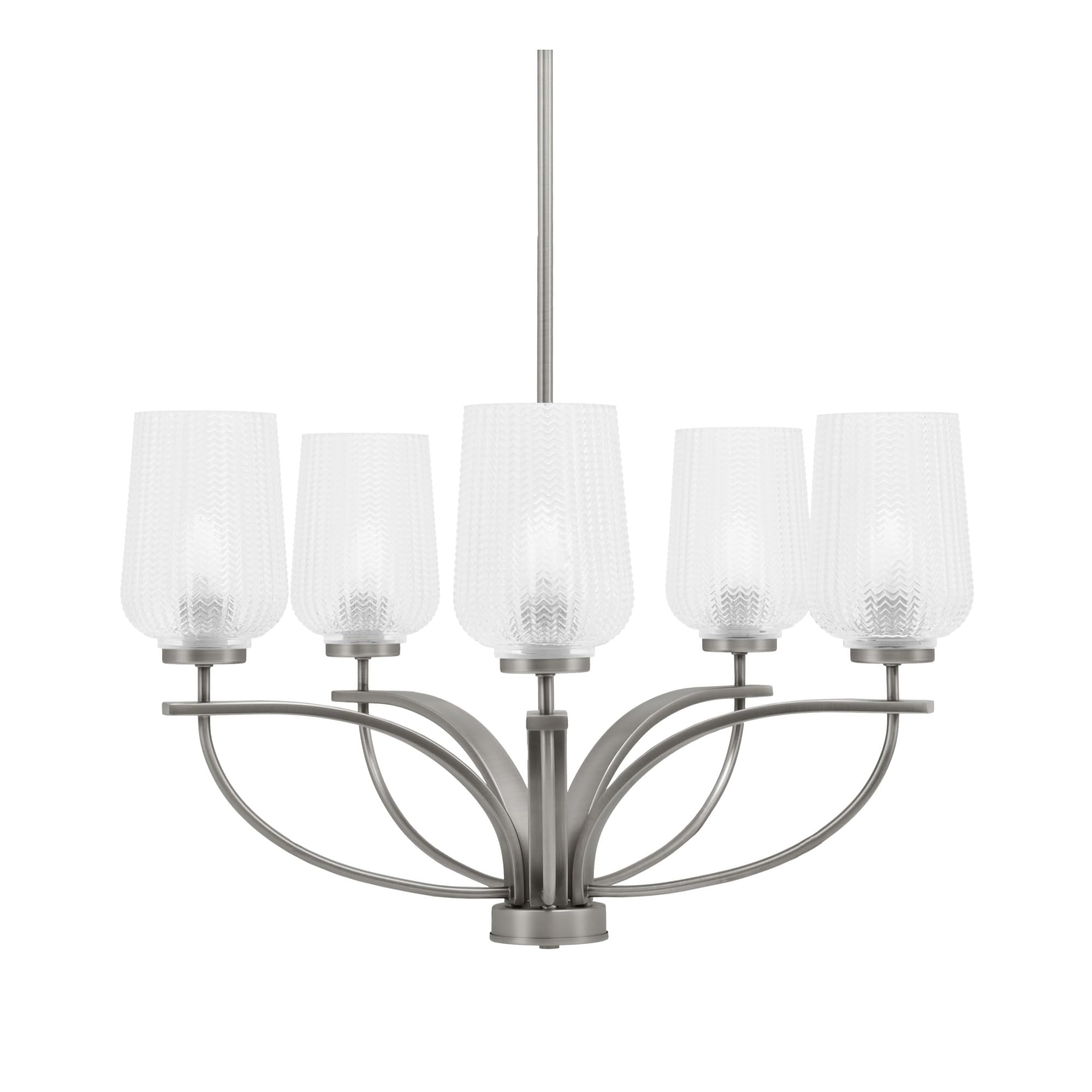 Toltec Lighting Cavella 5 Light, Uplight Chandelier, Graphite Finish, 5" Clear Textured Glass