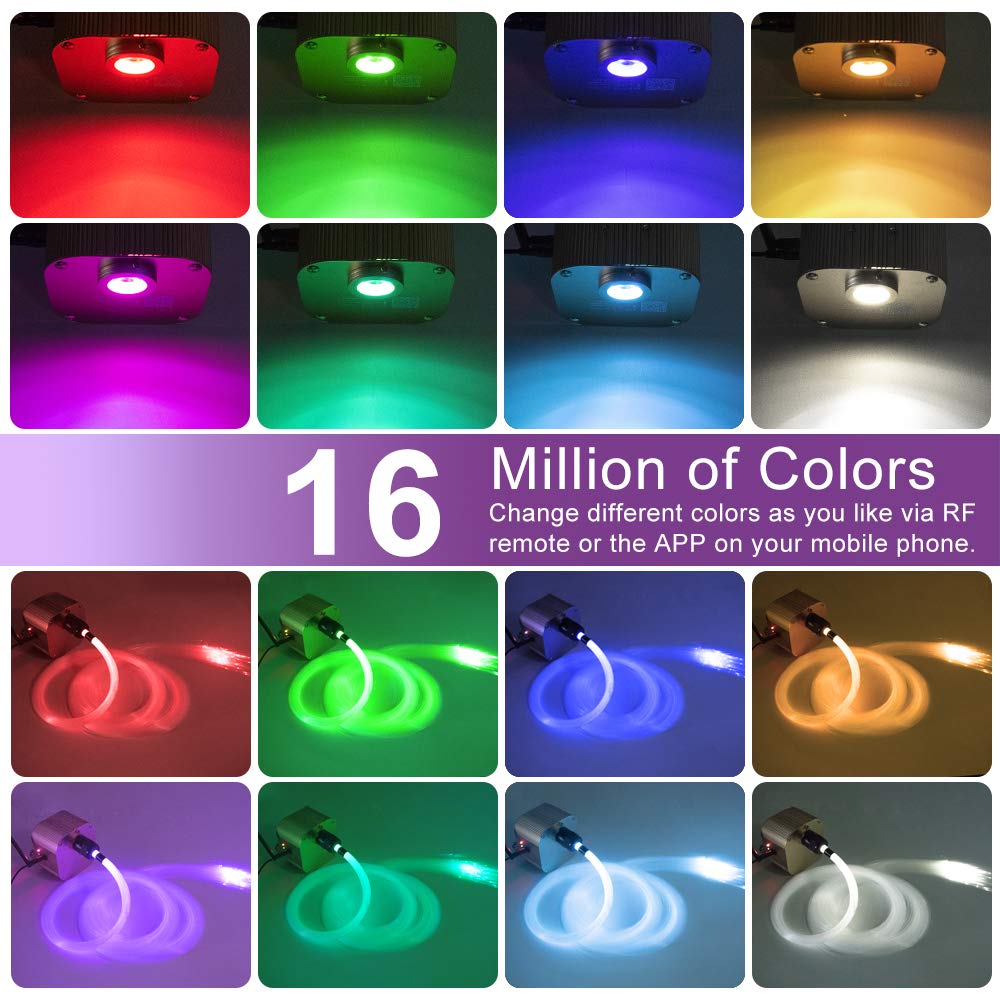 Azimom 16W Twinkle Fiber Optic Starlight Box Sound Activated Rgbw Fiber Optic Light Source App/Remote Control Light Engine Driver For Car Home Ceiling Star Lighting Decor