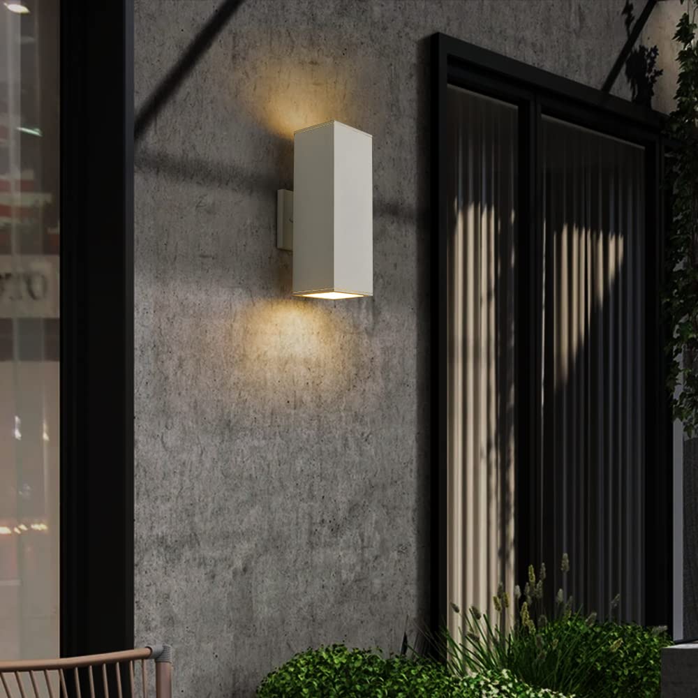 Harriet Modern Outdoor Wall Lights, Waterproof Aluminum Sconces, 2 Pack, Sanded White Finish