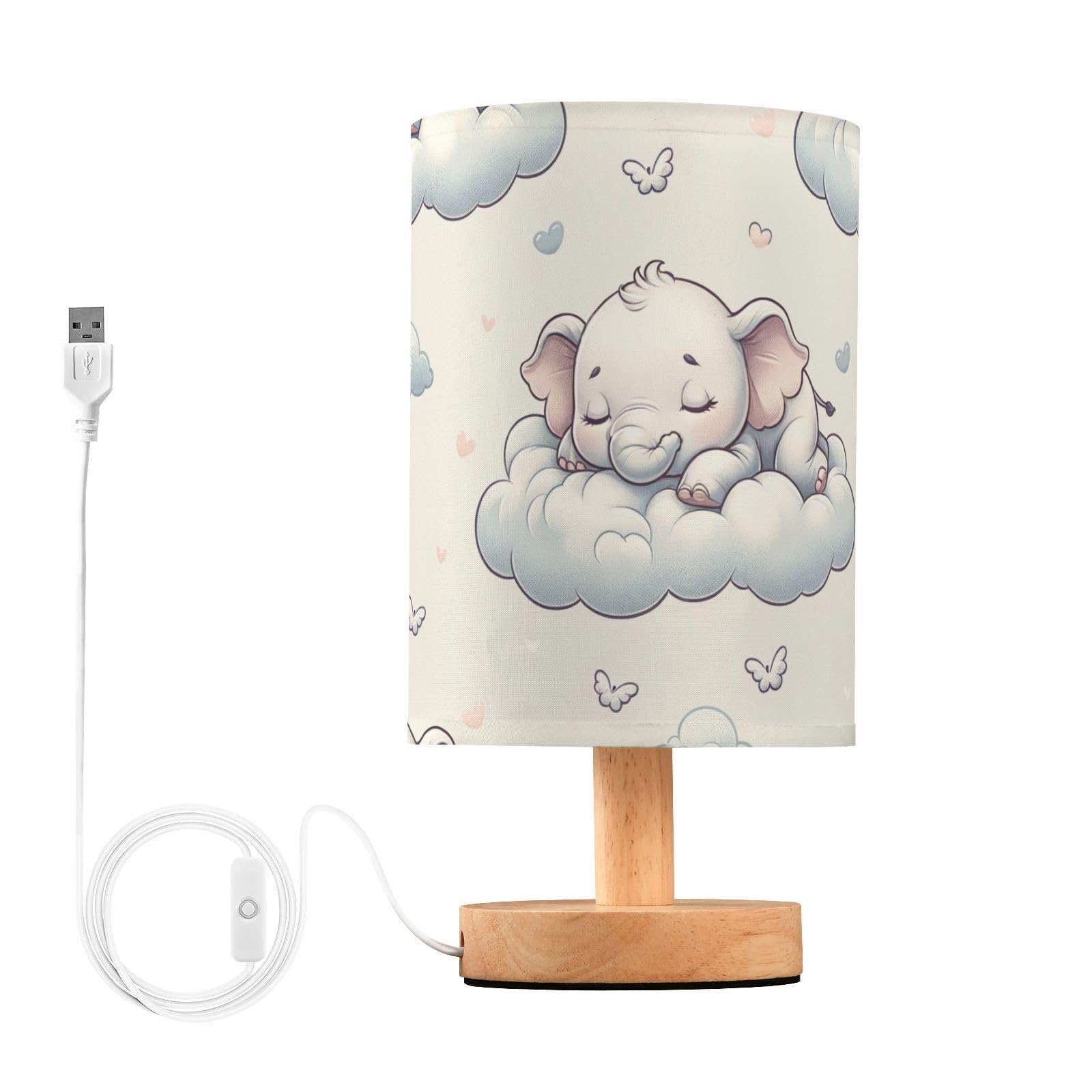 MFTJYO Bedside Table Lamp Elephants Animal Forest Table Lamp for Bedroom Nightstand Lamp with USB Port LED Desk Lamp Shade Livin