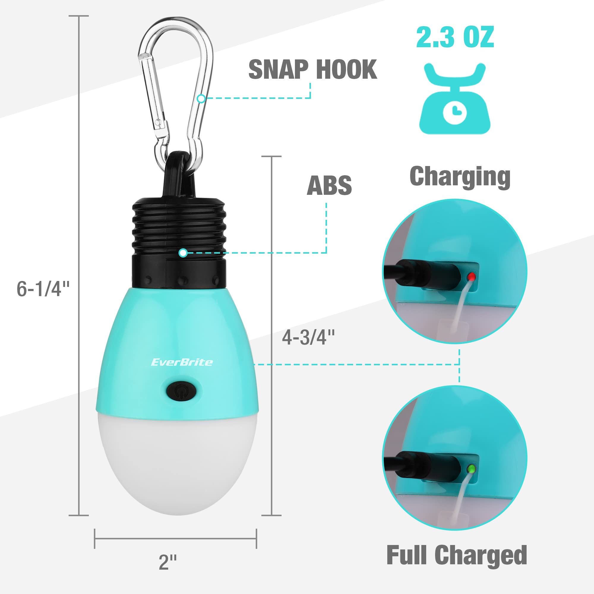 EverBrite Camping Light - Rechargeable Tent Lantern, 3 Lighting Modes, ABS Material, Blue, Model E101103AE