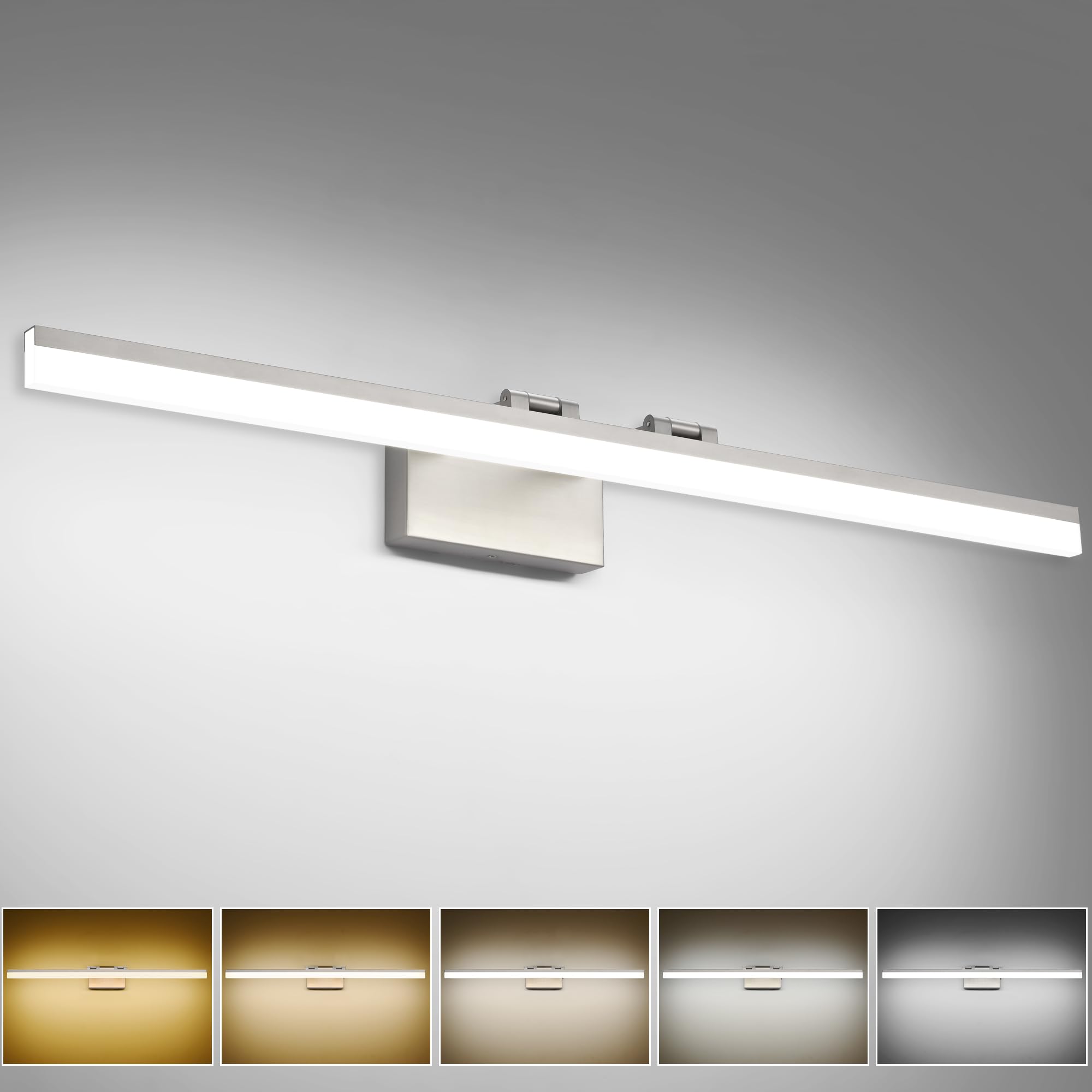 SOLFART Bathroom Light Fixture, 39.4 Inch, 5 Color Temperature, Dimmable, Brushed Nickel, Model 8778-1020MM-NK-5CCT