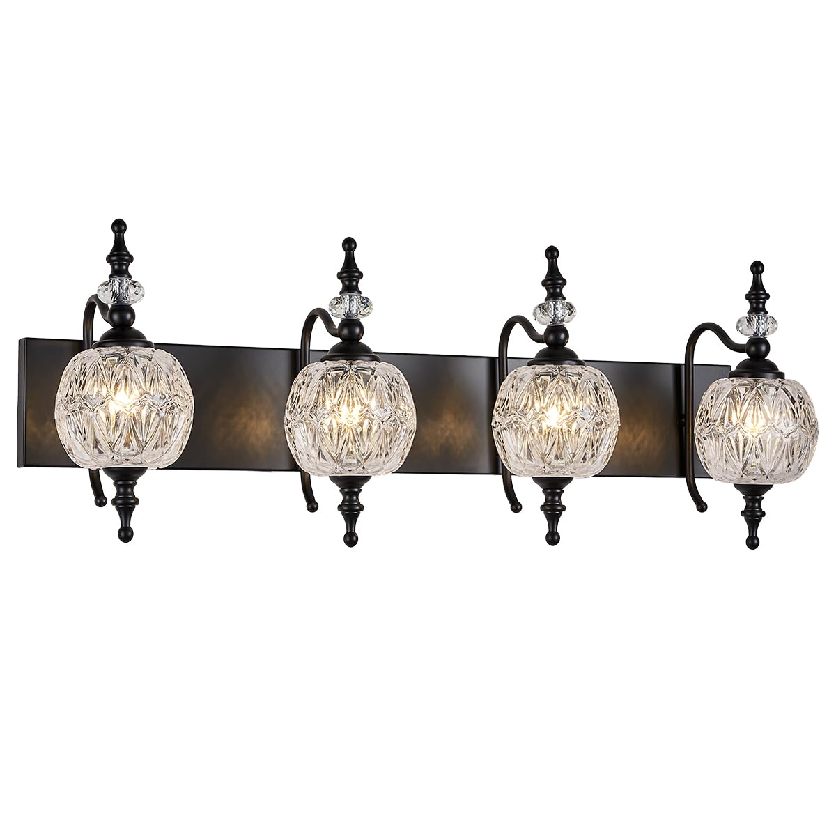 TLOLGT Bathroom Vanity Light Fixtures, 4 Lights, Black Glass Shade, Model W555-4B