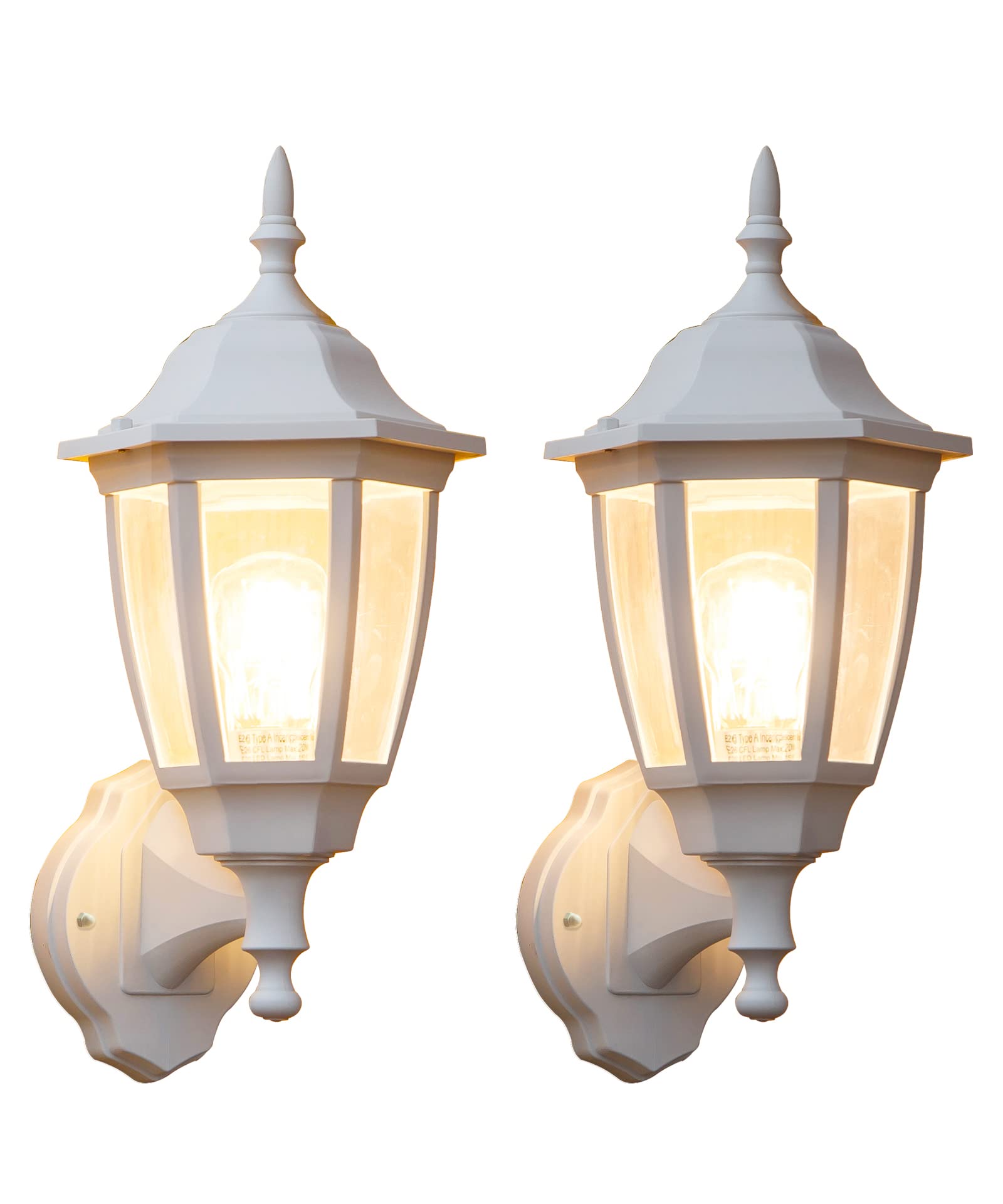 FUDESY Outdoor Wall Lantern, Waterproof Sconce Light Fixture, 2-Pack, White Plastic