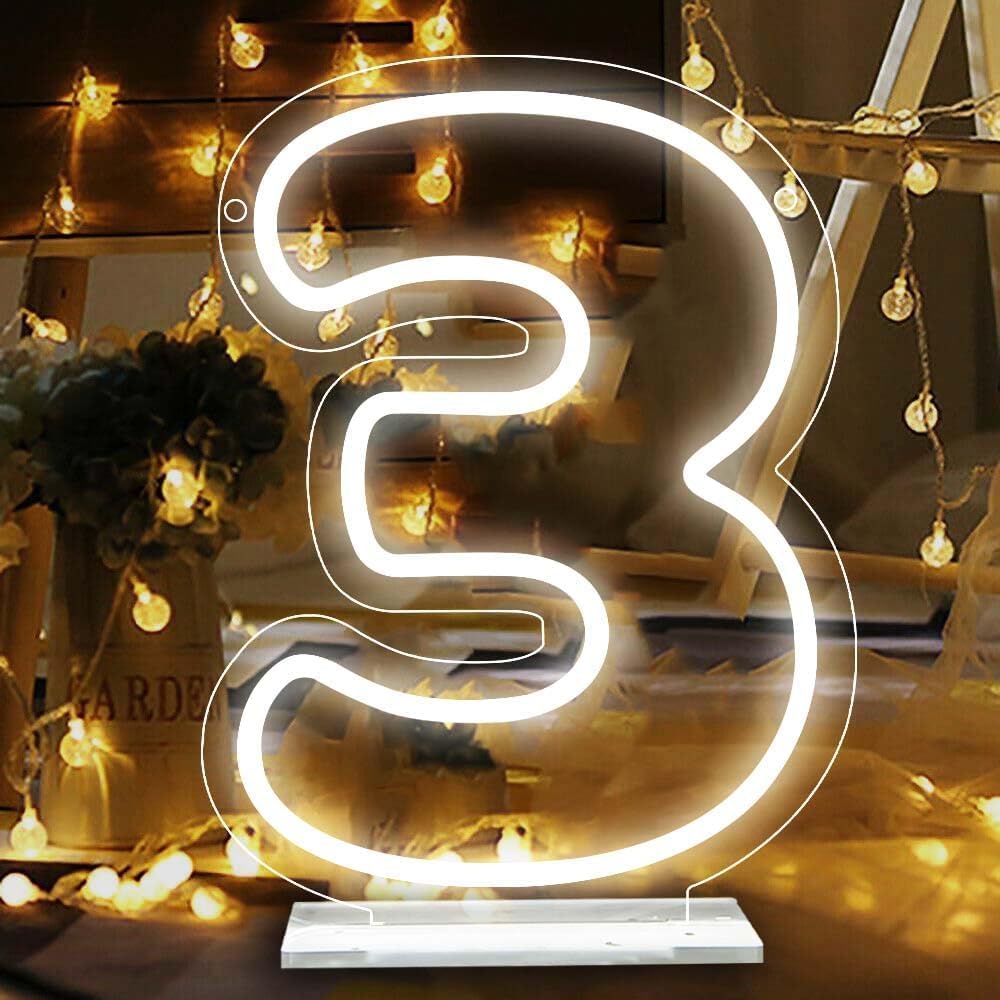 attneon Number 3 Neon Sign LED Light, Silicone Material, 11.8x8.7 inches, Ideal for Wedding, Birthday, Party Decor