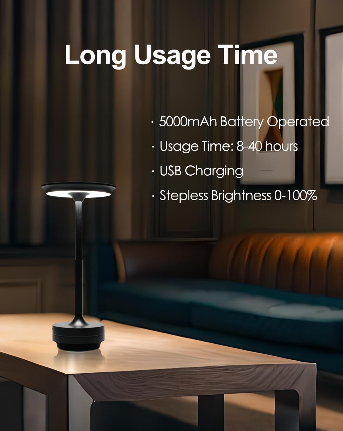 Zeyork Cordless Table Lamp, Led Table Lamp With 5000Mah Built-In Rechargeable Battery Touch Dimmable Control, Waterproof Led Des