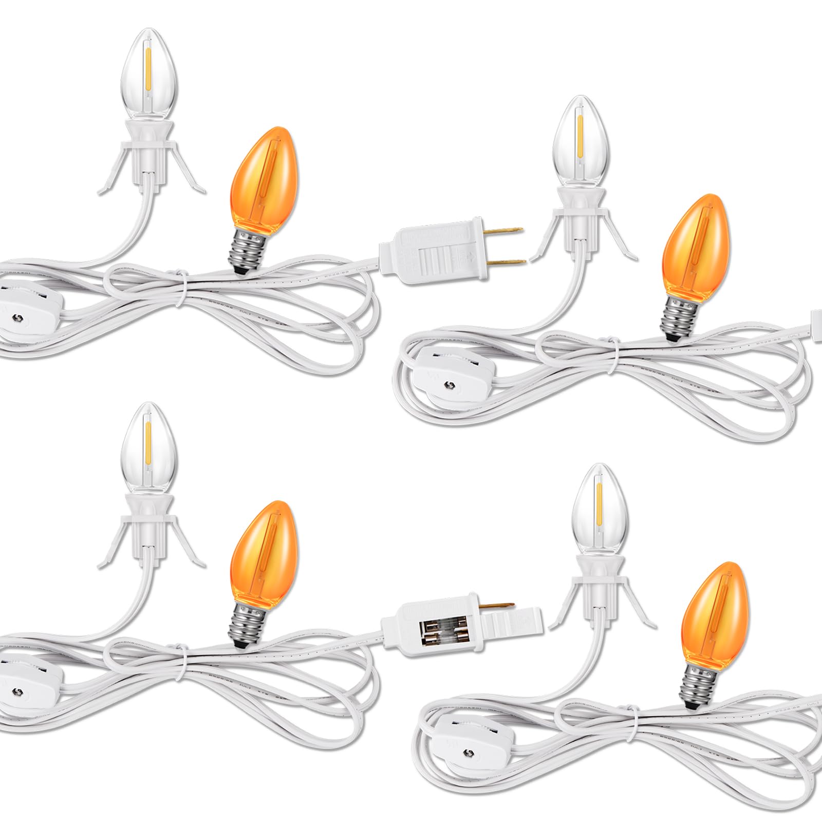 Accessory Cord With Light Bulbs,Pumpkin Clip In Light Cord,Candelabra E12 Socket Ul Listed Lamp Cord With On/Off Switch For Christmas Village Houses,Blow Molds,Halloween Christmas Holiday Décor
